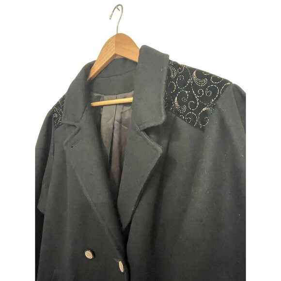 Vintage Women Double-Breasted Wool Coat Gold Embroidered Shoulders Union Tag USA - Picture 3 of 13